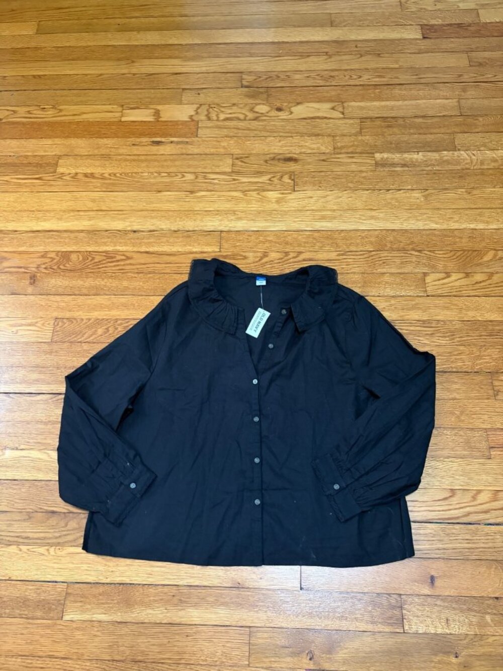 Old Navy Womens Button Up Blouse Size PL Petite Large Black Collared Cotton NWT